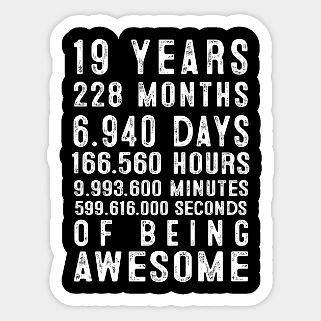 19th Birthday19 Years 228 Months Of Being Awesome 19 Years Sticker